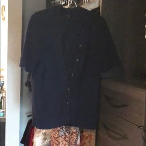 Navy blue button-up cardigan sweater